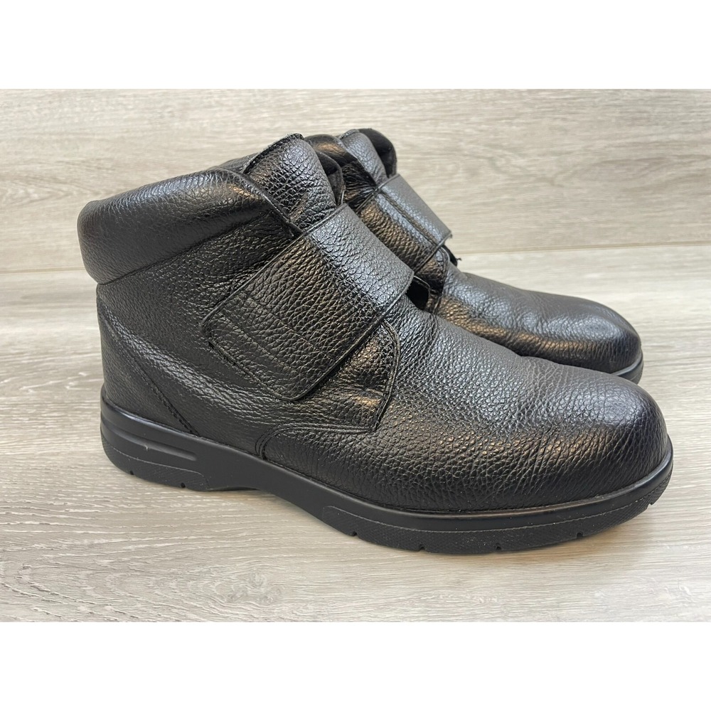 Drew Big Easy Boot Men's 9.5 Black Leather Work‎ Comfort Strap Orthotic Shoes